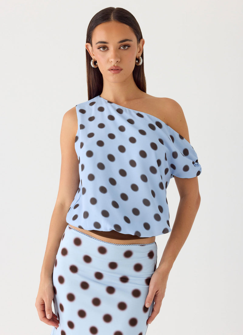Stick Around Top - Blue Mocha Dot