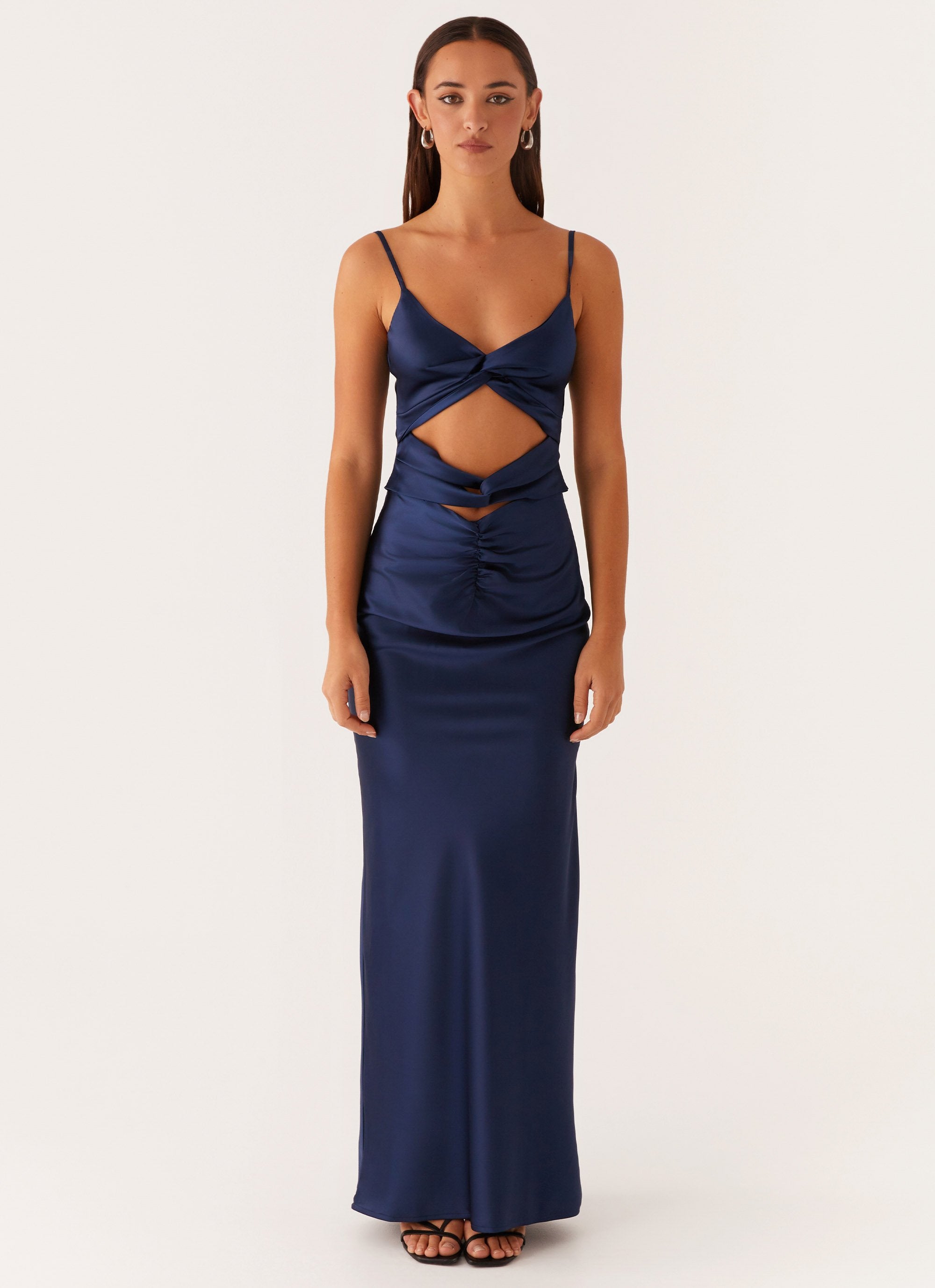 Stormie Satin Maxi Dress - Navy Peppermayo Canada Stormie Satin Maxi Dress - Navy Peppermayo Canada