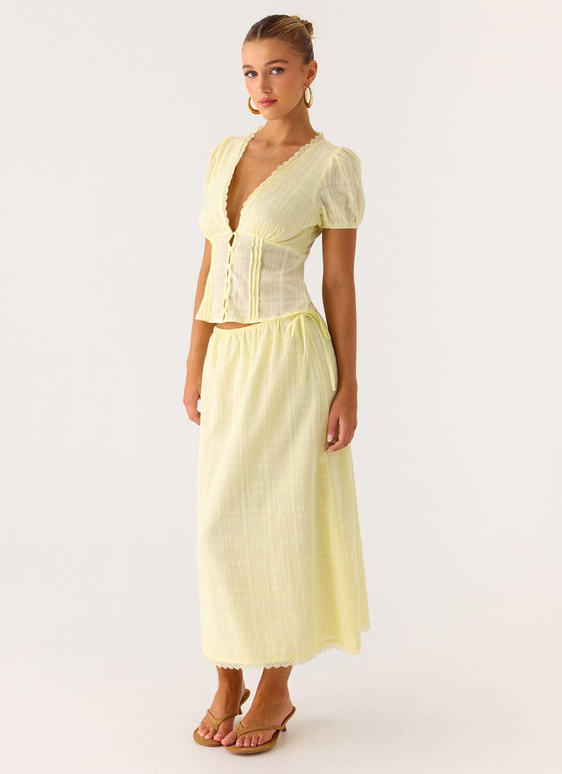 Sweet Lullaby Midi Skirt - Lemon Yellow
