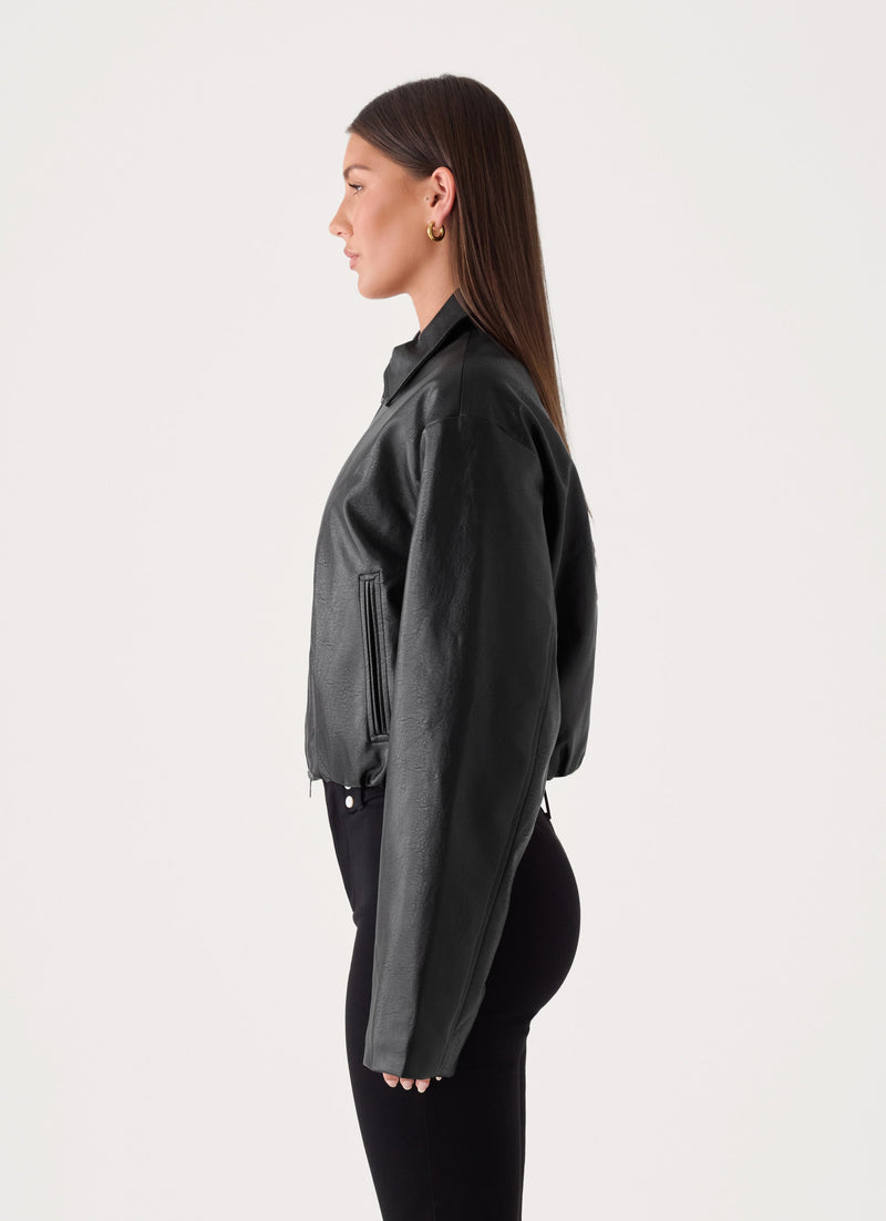 Sydney Faux Leather Bomber - Black