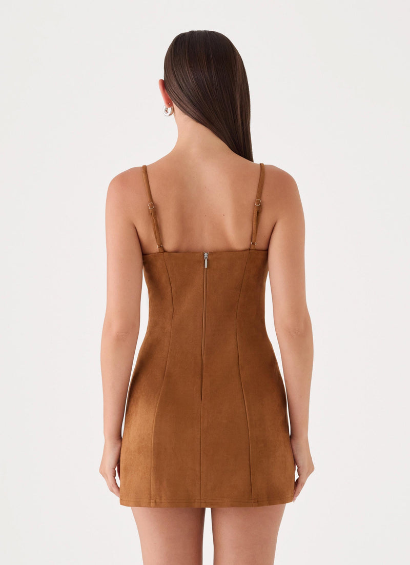 Tatum Faux Suede Mini Dress - Tan