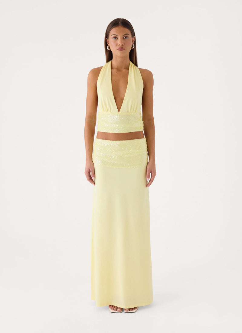 Tavina Sequin Maxi Skirt - Yellow