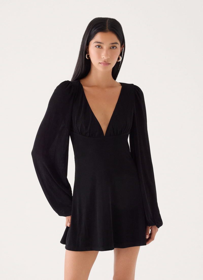 Venus Affair Long Sleeve Mini Dress - Black