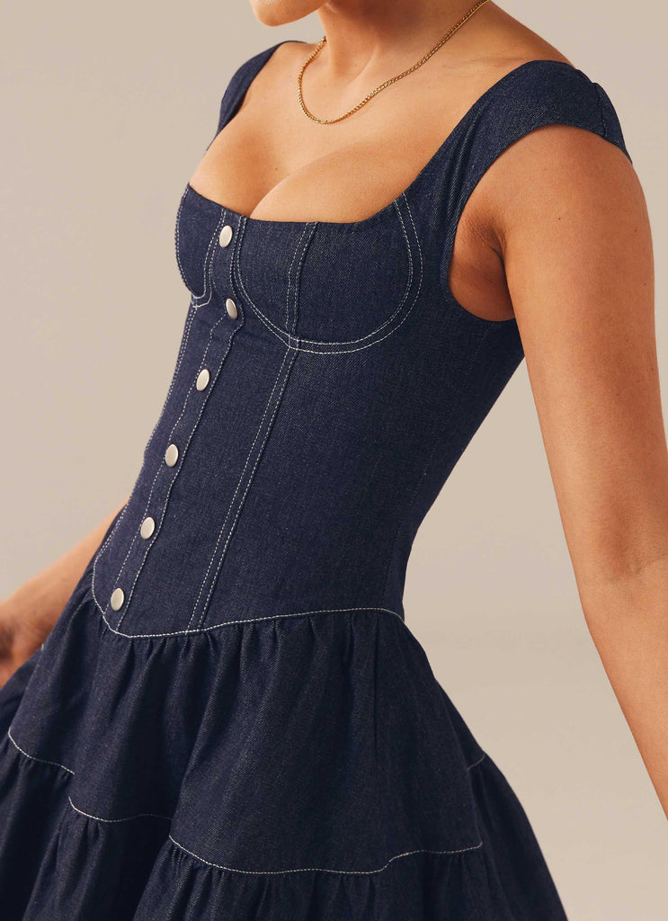 Isabella Denim Bustier Dress - Indigo - Peppermayo