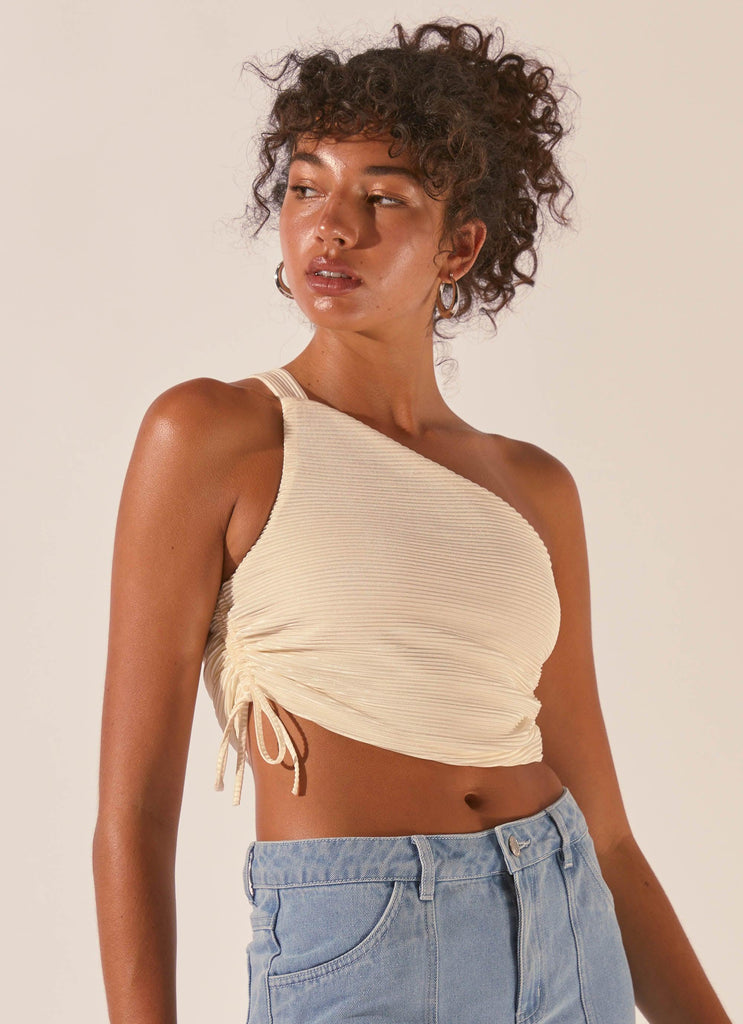 Make It Better Plisse Crop Top - Ivory - Peppermayo