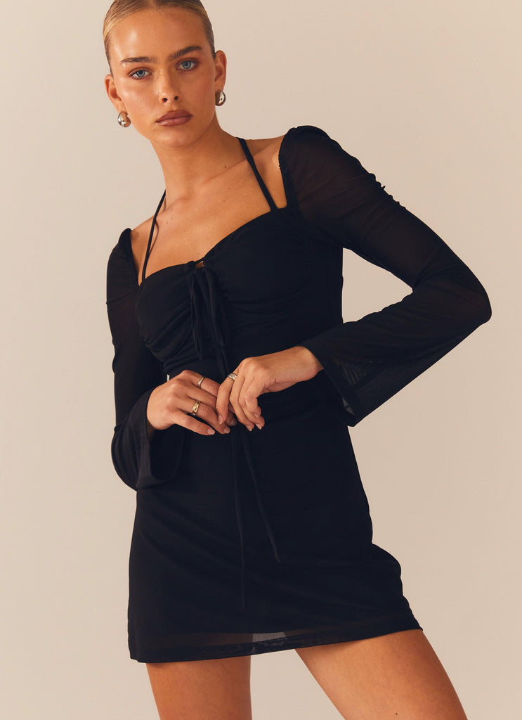 Make A Move Mesh Mini Dress - Black - Peppermayo