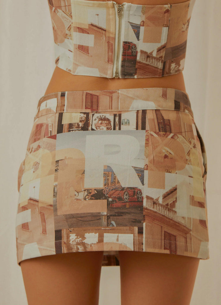 On the Edge Mini Skirt - Neutral Film Graphic - Peppermayo