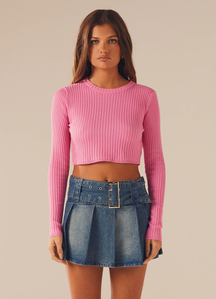 I'm Yours Crop Knit Top - Fuchsia - Peppermayo