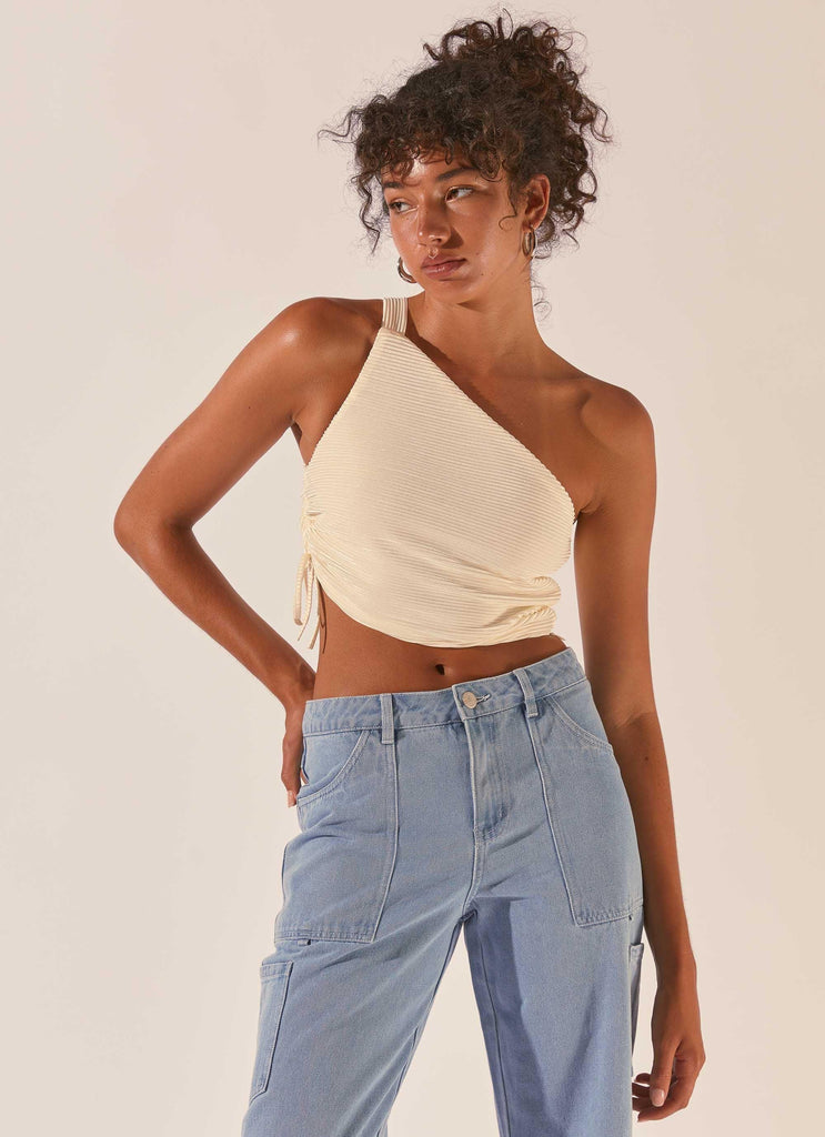 Make It Better Plisse Crop Top - Ivory - Peppermayo