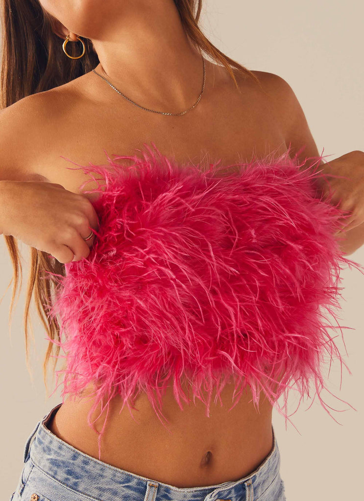 The Night Is Ours Feather Crop Top - Pink Cosmo - Peppermayo