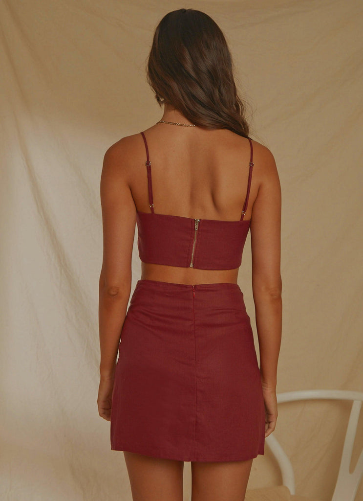 Island Nights Crop Top - Burgundy - Peppermayo