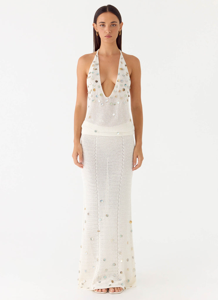 Adelaida Beaded Crochet Maxi Skirt - Ivory