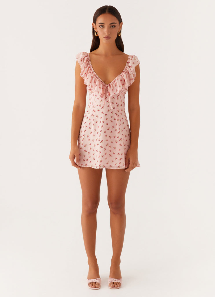 Adrina Ruffle Mini Dress - Pink Flower