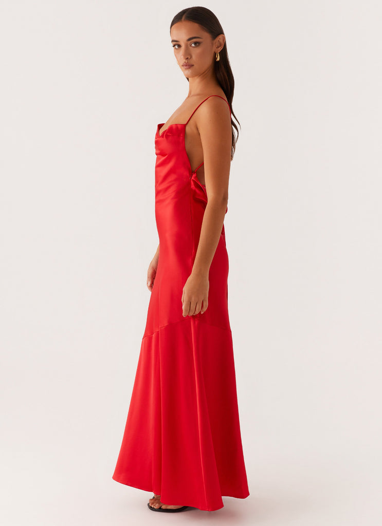 Alianna Cowl Neck Satin Maxi Dress - Red