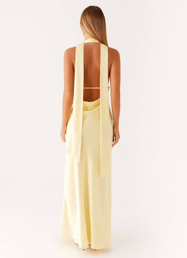 Alicia Satin Halter Maxi Dress - Yellow