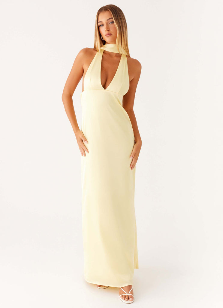 Alicia Satin Halter Maxi Dress - Yellow Alicia Satin Halter Maxi Dress - Yellow