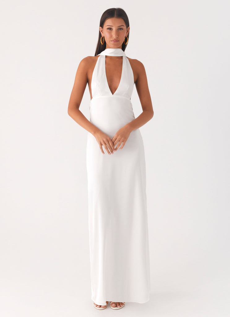 white satin dress canada Ahava Sweetheart Applique Satin Maxi Dress White