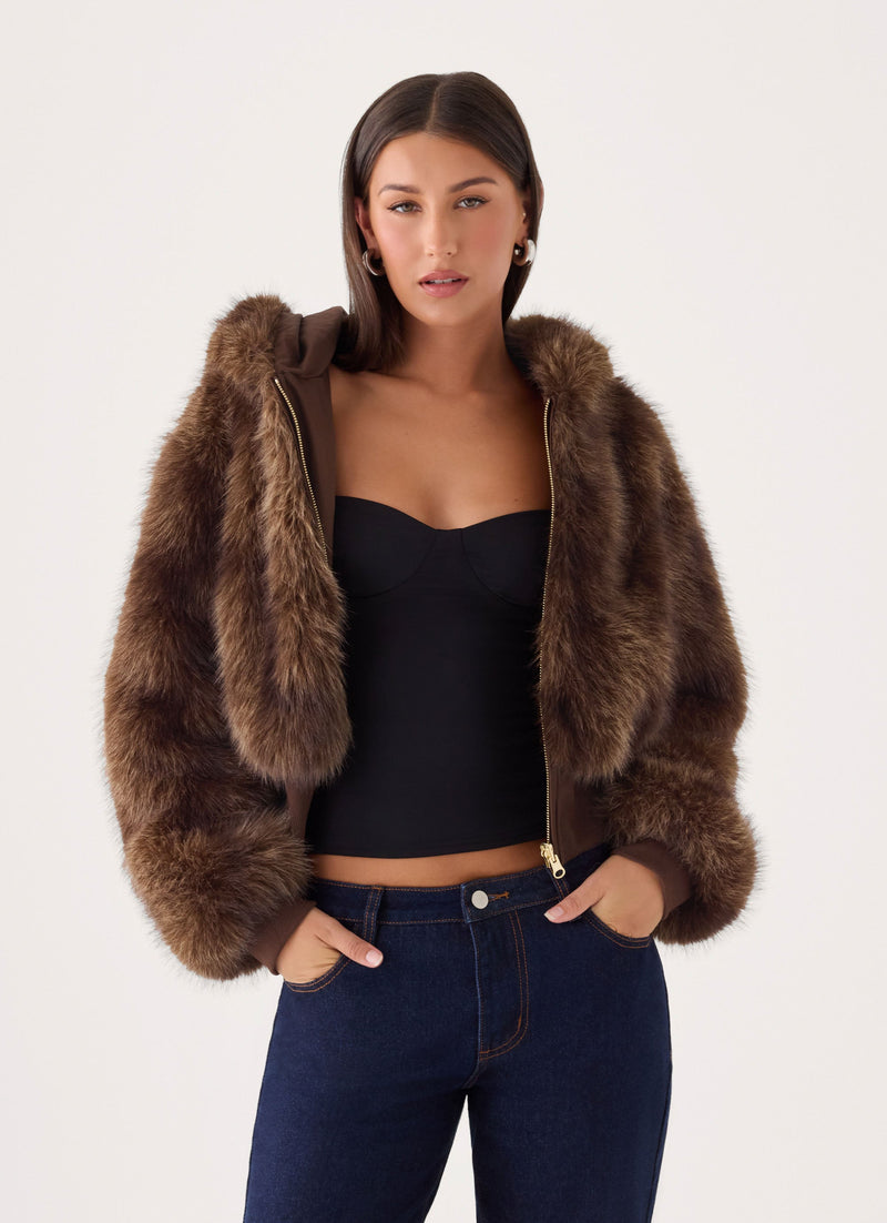 Alio Faux Fur Zip Jacket - Tan