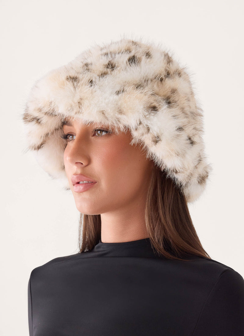 Alpine Leopard Faux Fur Hat - Snow leopard