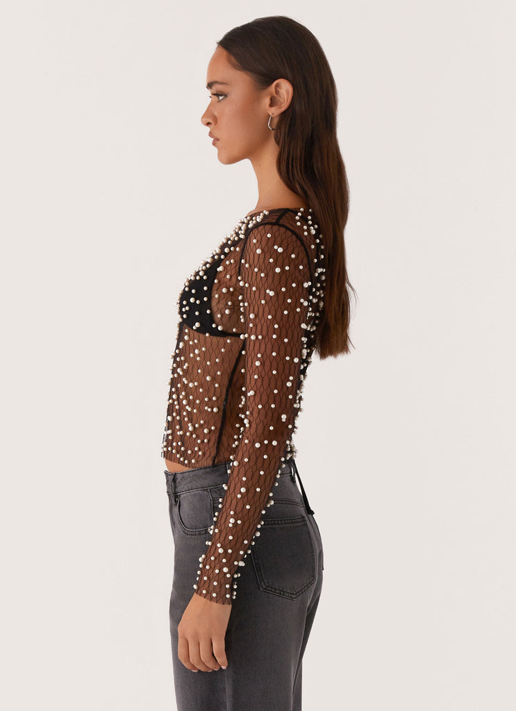 Another Universe Long Sleeve Pearl Top - Black