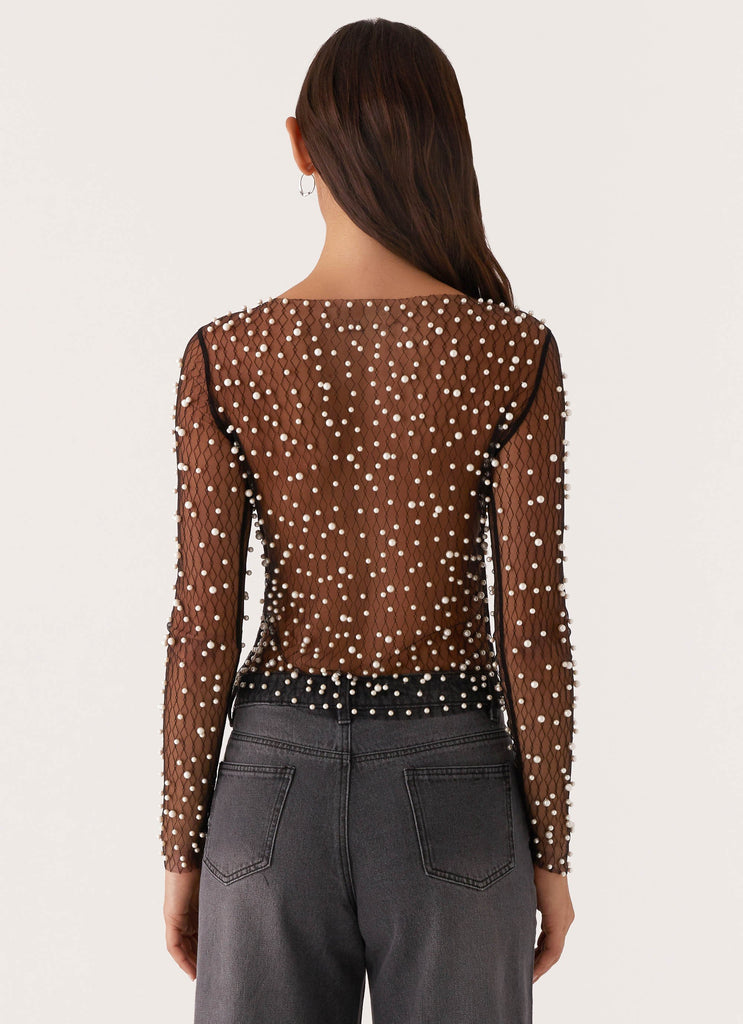 Another Universe Long Sleeve Pearl Top - Black