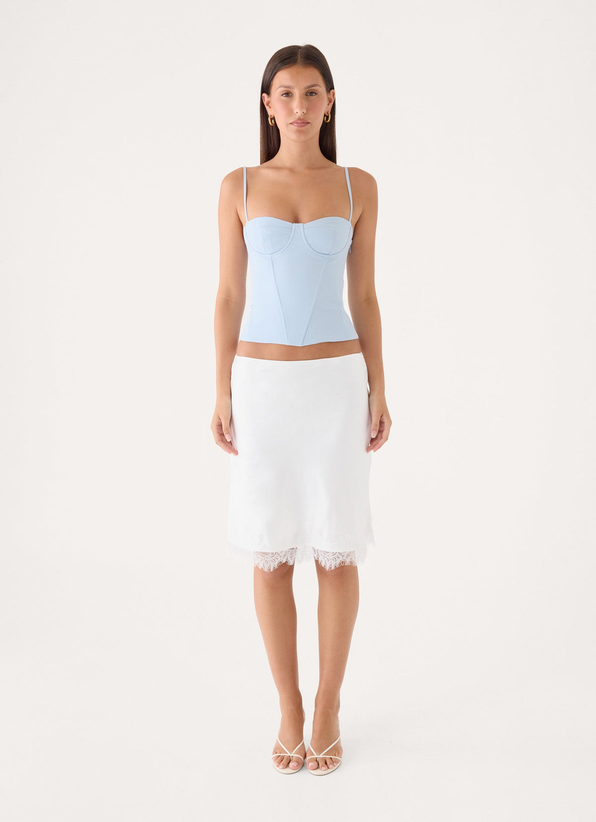 Argelia Lace Trim Midi Skirt - White