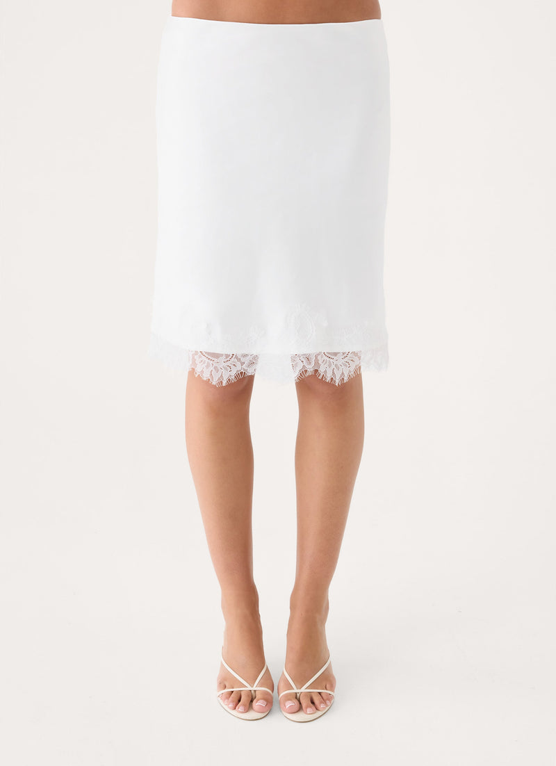 Argelia Lace Trim Midi Skirt - White