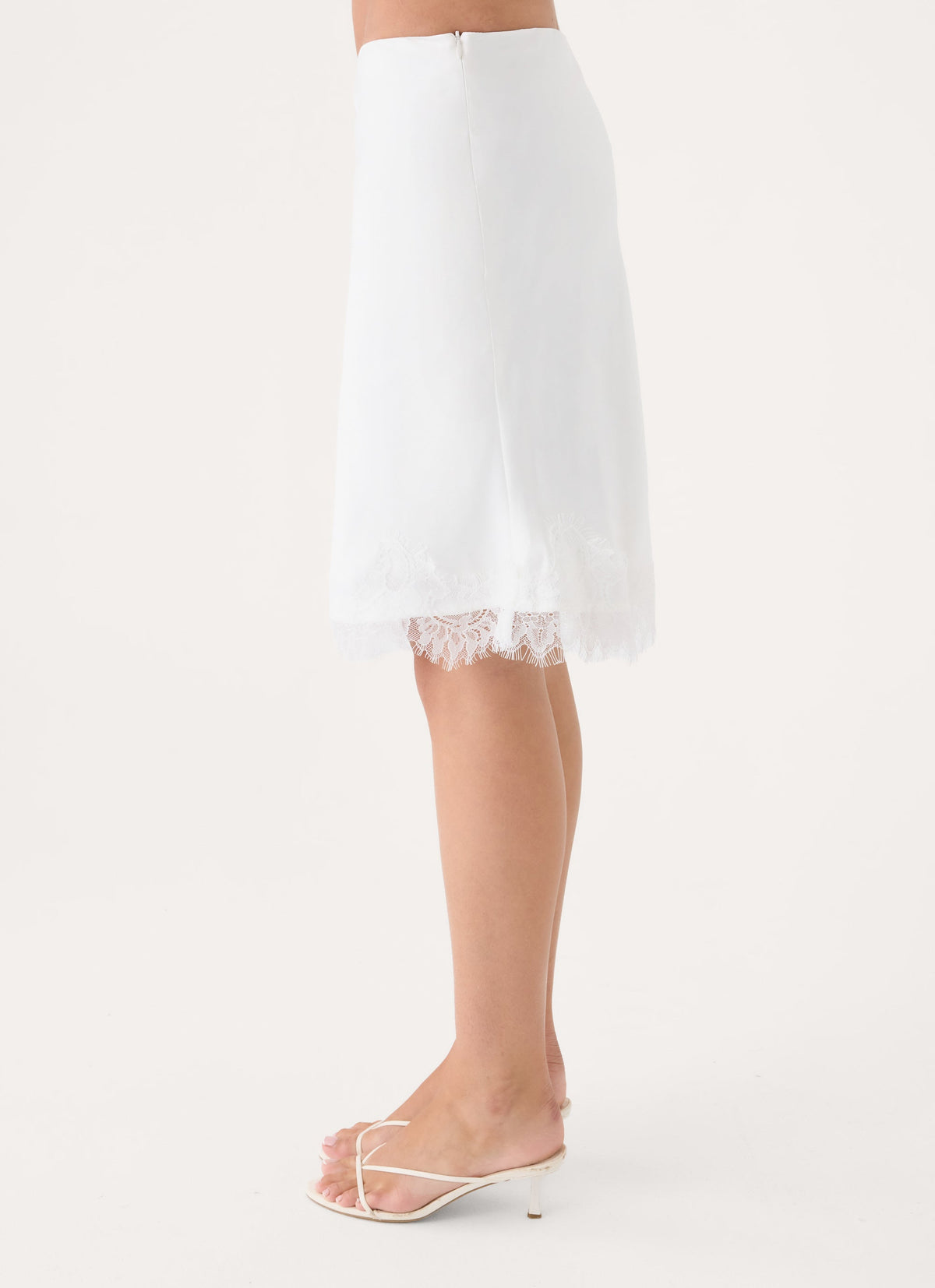Argelia Lace Trim Midi Skirt - White