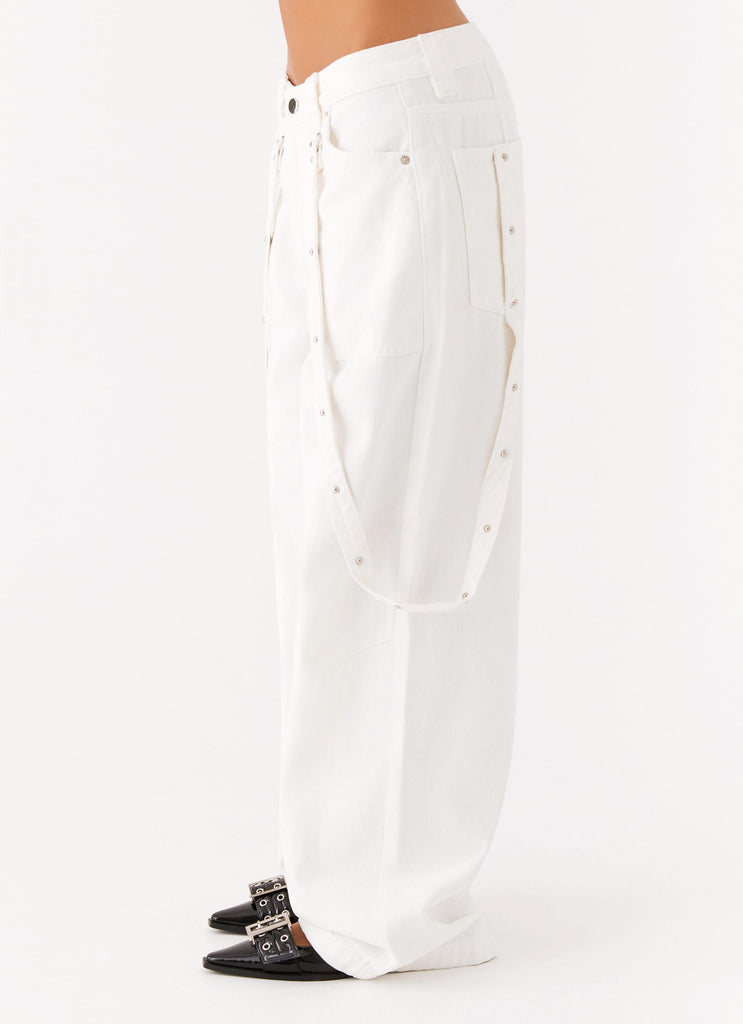 Avril Cargo Denim Pants - White