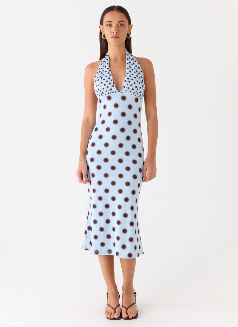 Awuku Midi Dress - Blue Mocha Dot