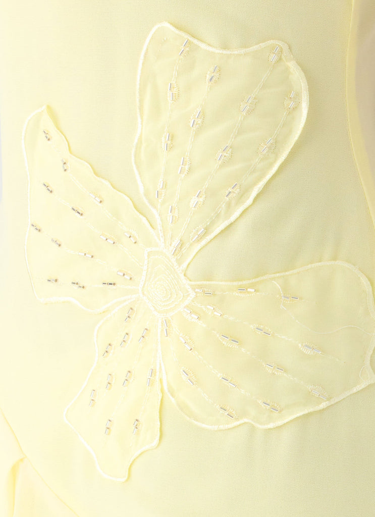 Aysha Beaded Flower Midi Dress - Yellow