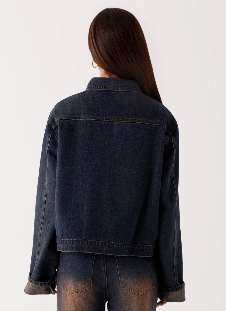 Back Again Oversized Denim Jacket - Brown Blue Acid Wash