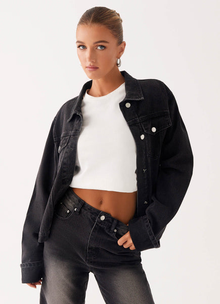 Back Again Oversized Denim Jacket - Charcoal Wash – Peppermayo Canada