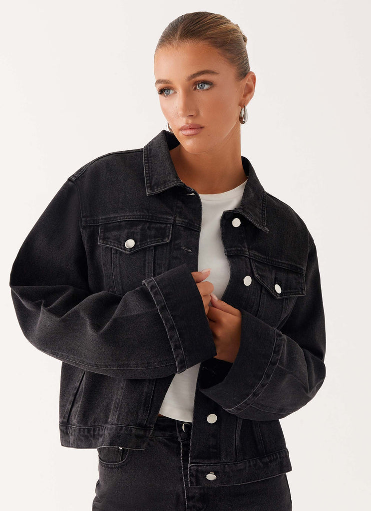 Back Again Oversized Denim Jacket - Charcoal Wash