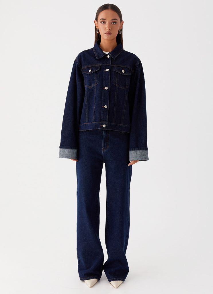 Back Again Oversized Denim Jacket Blue Peppermayo Canada