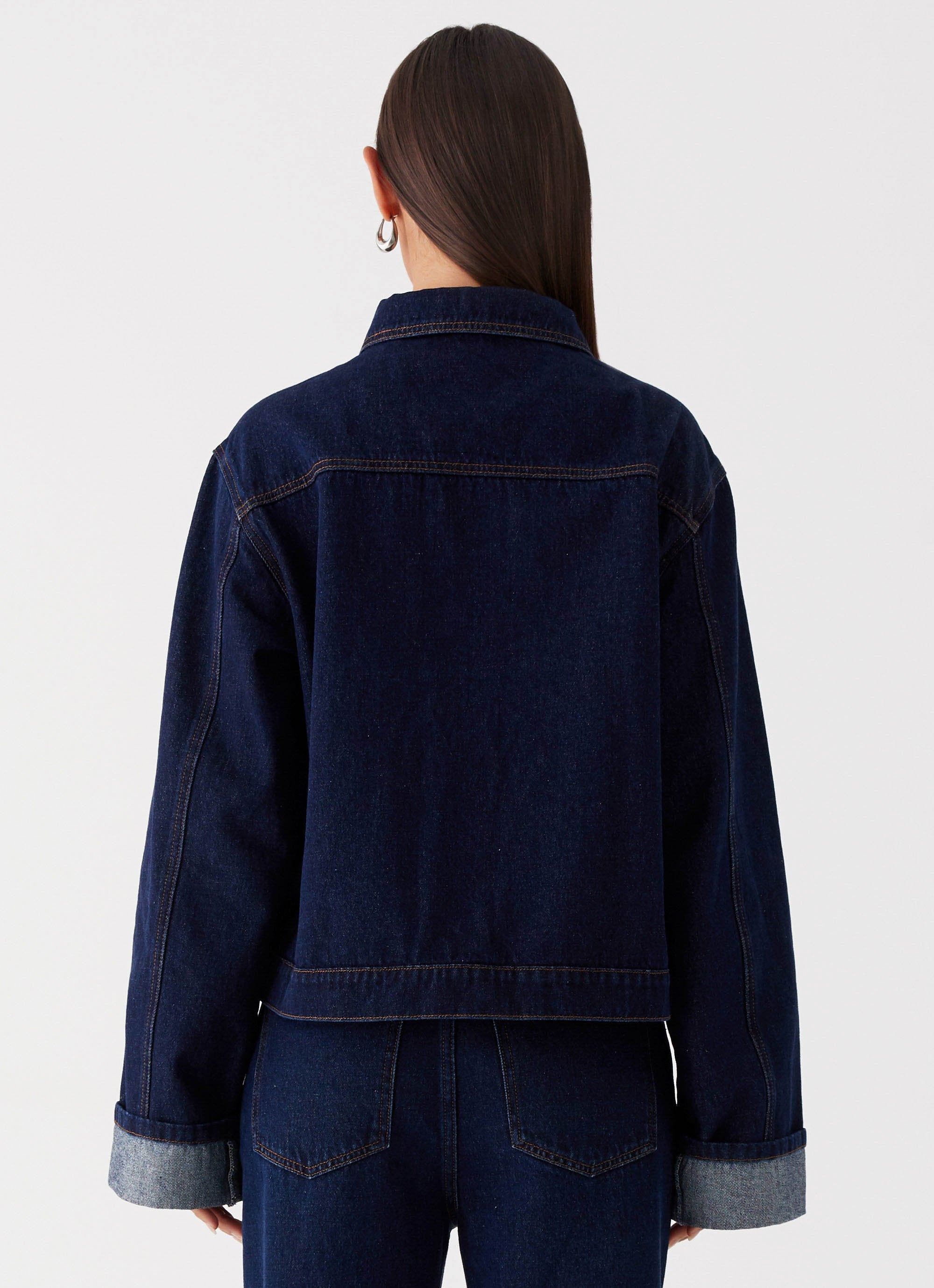 Sunday funday blue oversized pearl denim jacket shop