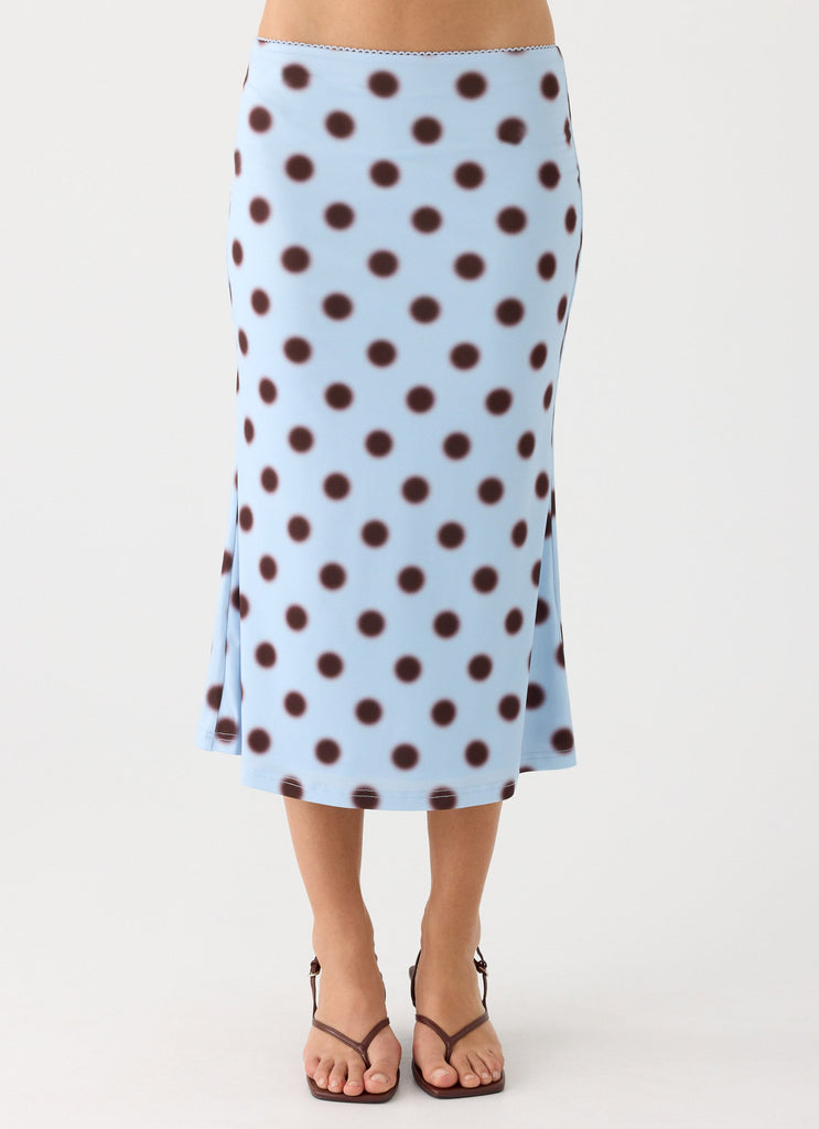 Bahama Low Rise Midi Skirt - Blue Mocha Dot