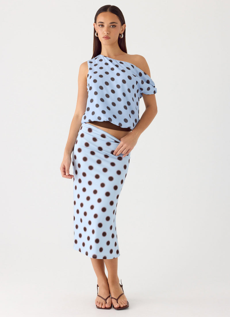 Bahama Low Rise Midi Skirt - Blue Mocha Dot