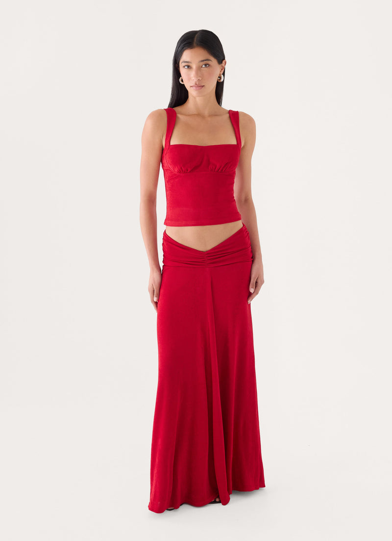 Basmaya Maxi Skirt - Chilli Red