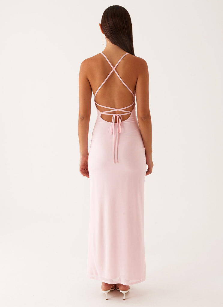 Beki Beaded Mesh Maxi Dress - Pink