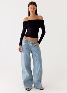 Johnny Low Rise Wide Leg Jeans - Light Blue Wash