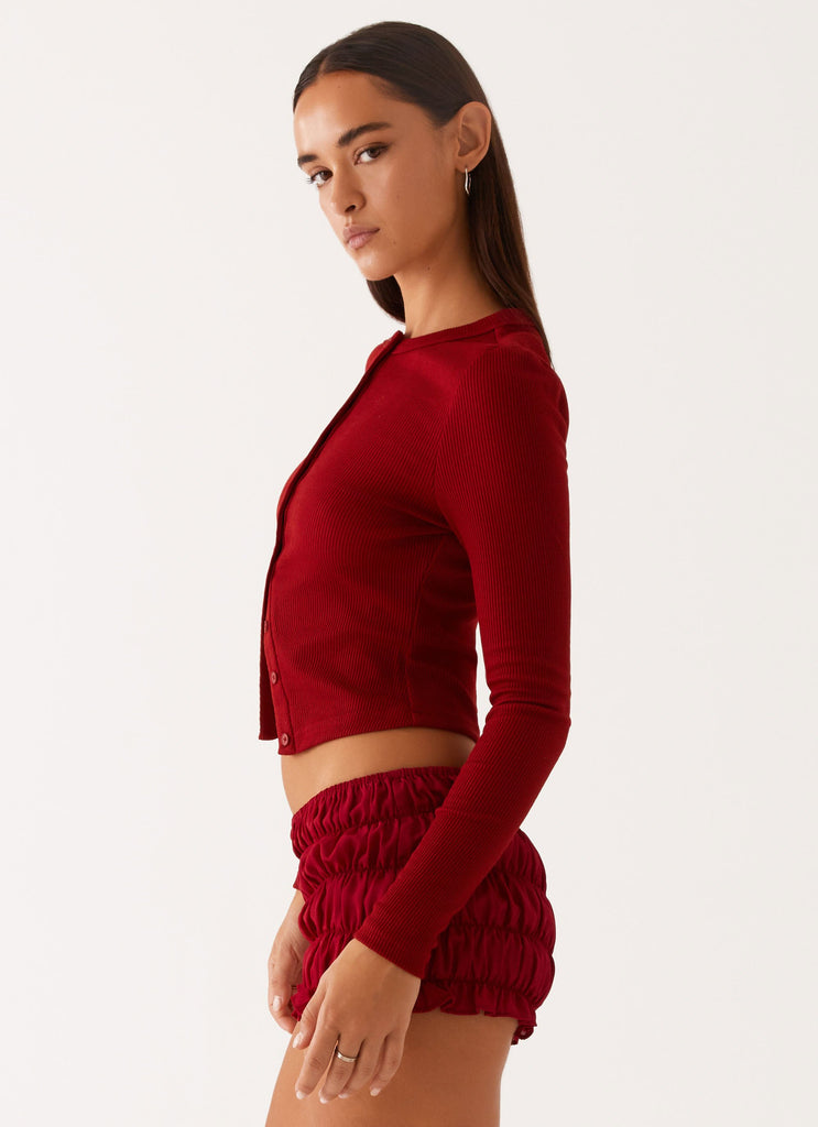 Blair Buttoned Long Sleeve Top - Red