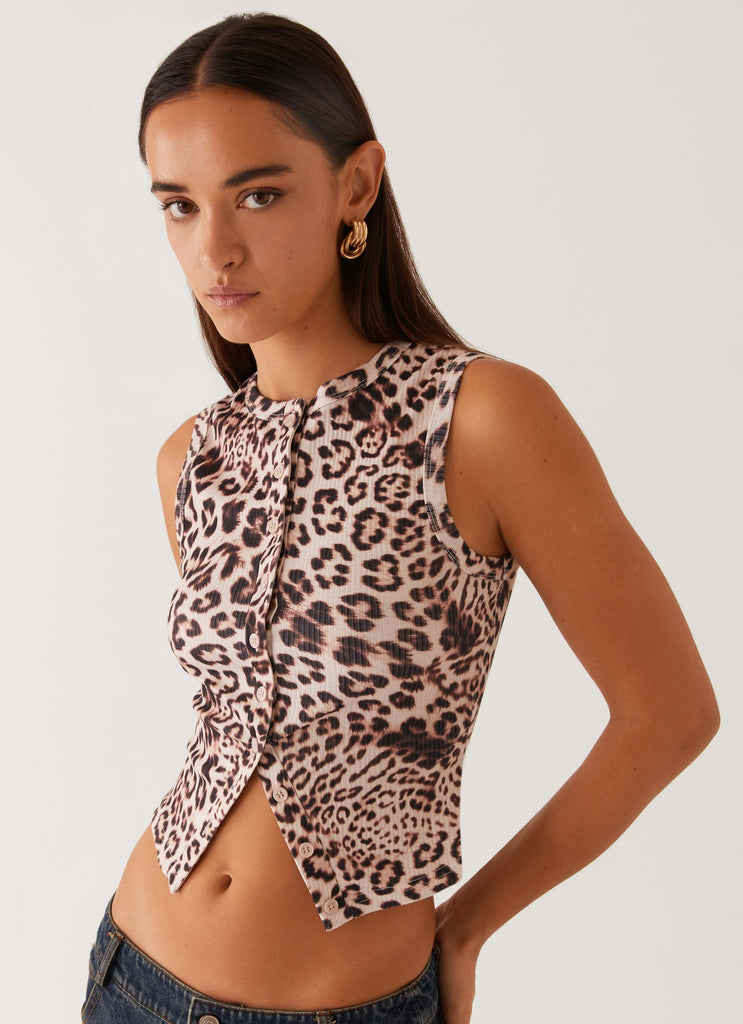 Blair Buttoned Tank Top - Leopard