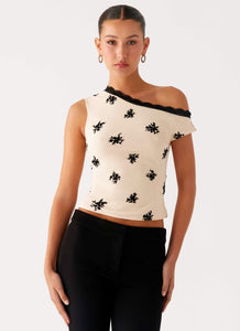 Blind Faith Flock One Shoulder Top - Cream