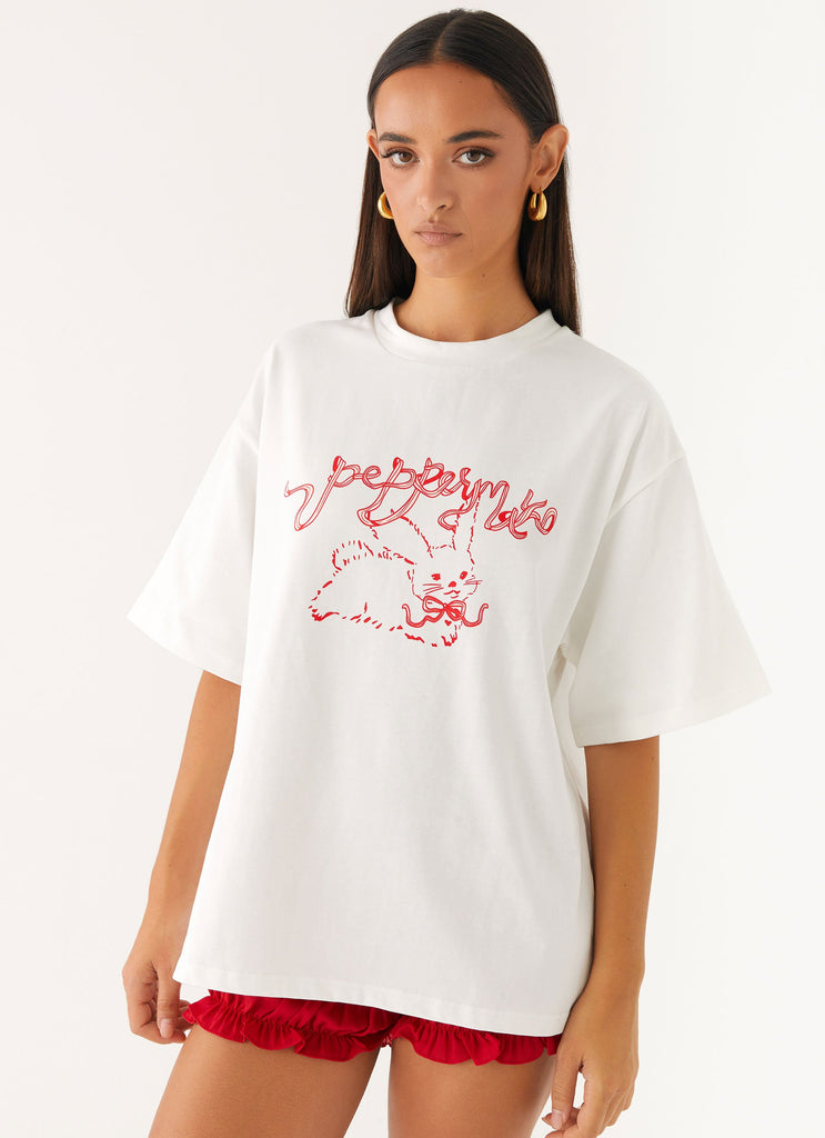 Born To Have Fun Oversized Graphic Tee - Pink Bunny