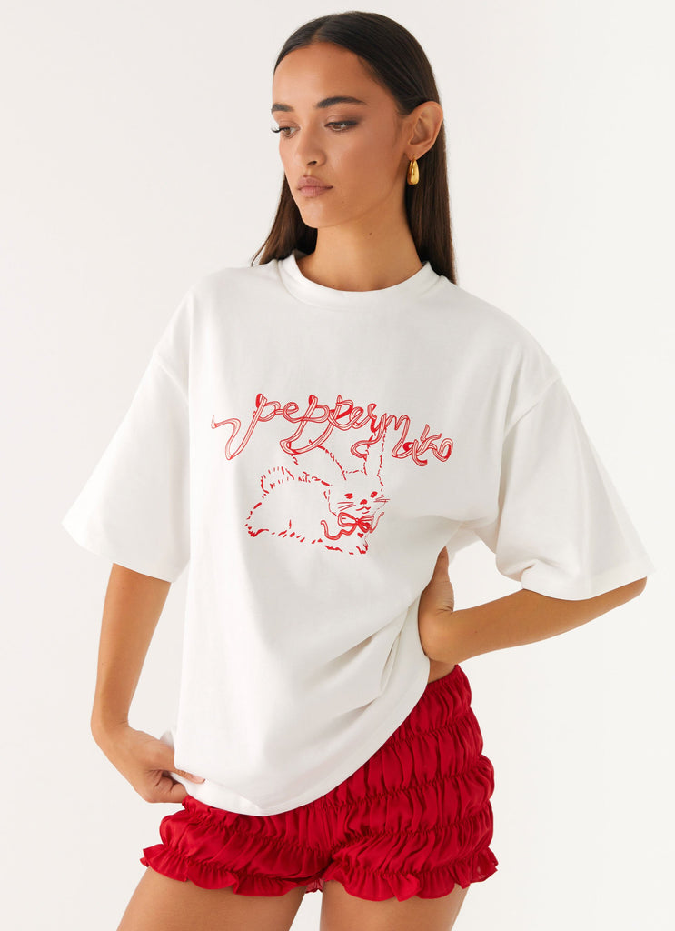 Born To Have Fun Oversized Graphic Tee - Pink Bunny