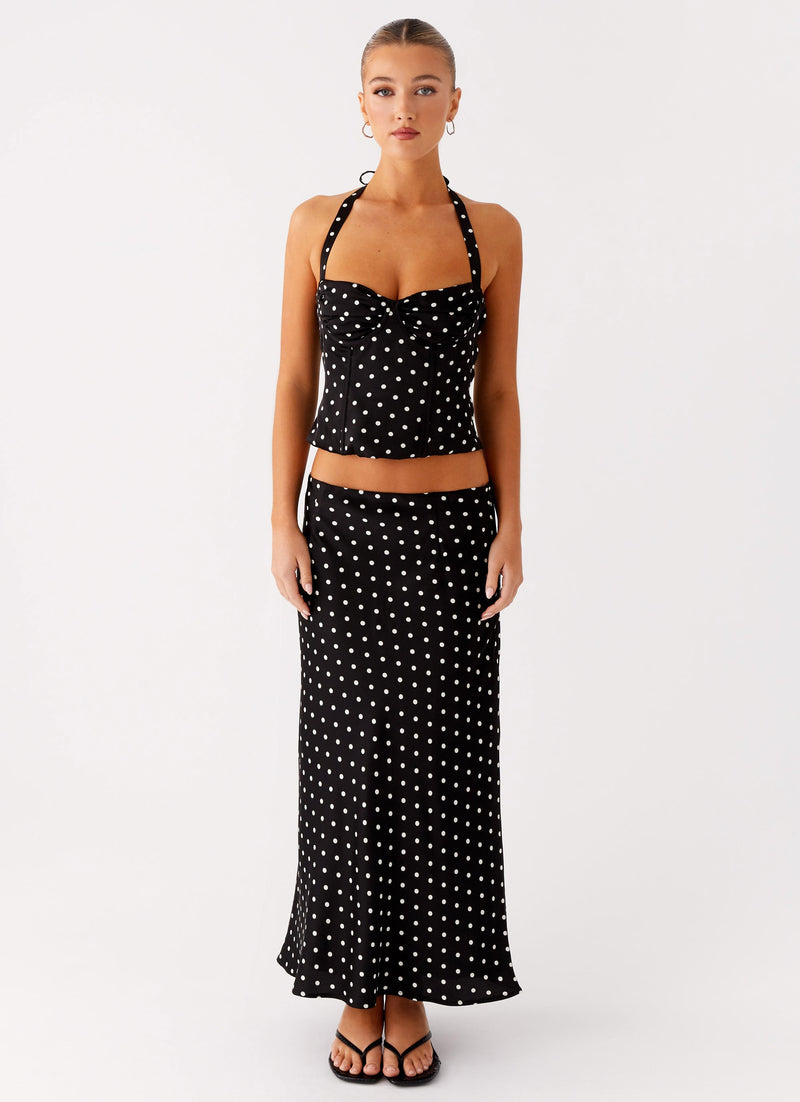 Breanne Midi Skirt - Black Polka Dot