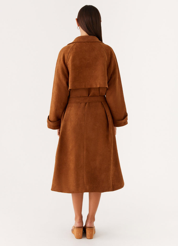 Bridie Faux Suede Trench Coat - Brown