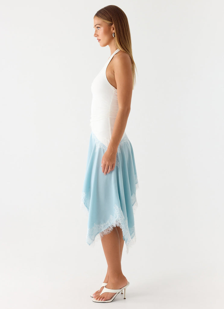 Brionee Midi Dress - Pale Blue & White