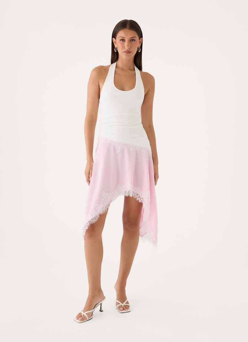 Brionee Midi Dress - White Pink